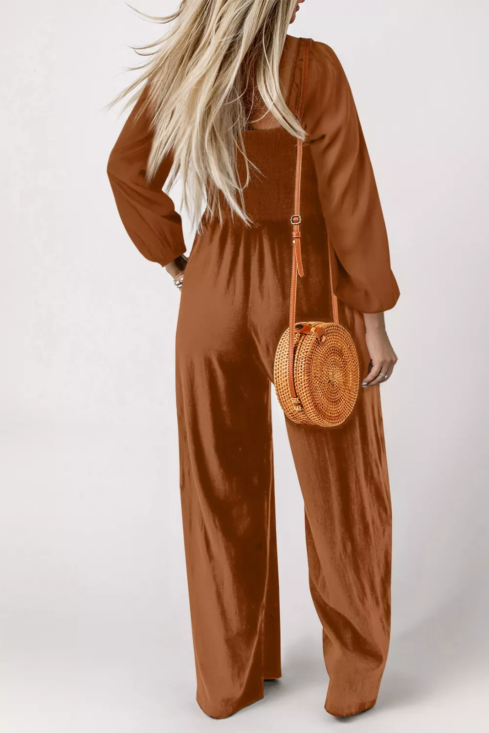 Boho Smocked Square Neck Wide Leg Jumpsuit - Image 2
