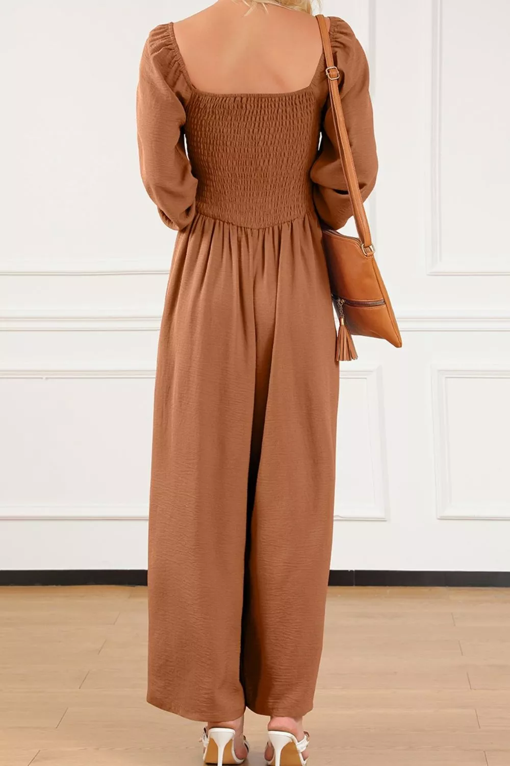 Boho Smocked Square Neck Wide Leg Jumpsuit - Image 4