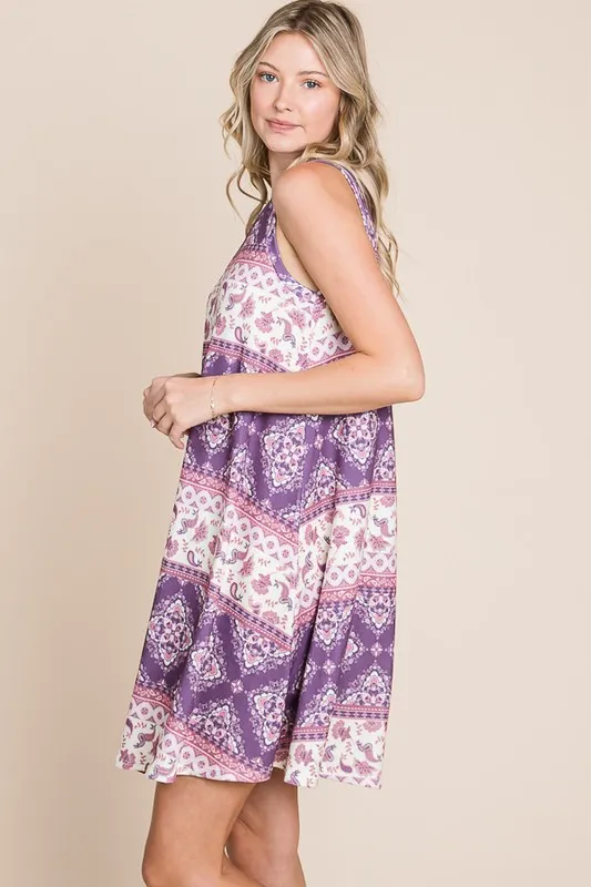 BOMBOM Bohemian Print Sleeveless Dress - Image 3