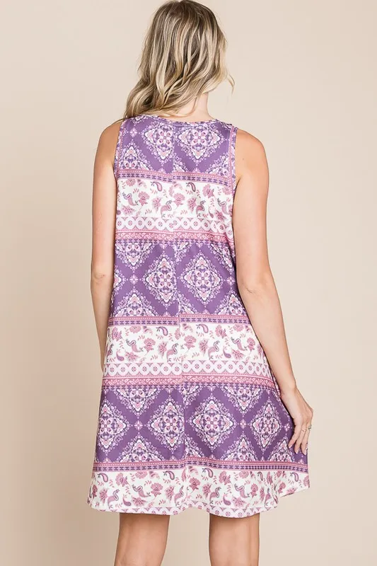 BOMBOM Bohemian Print Sleeveless Dress - Image 4