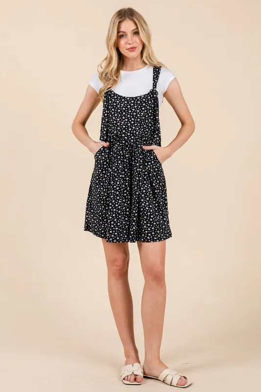 BOMBOM Floral Print Overalls with Pockets