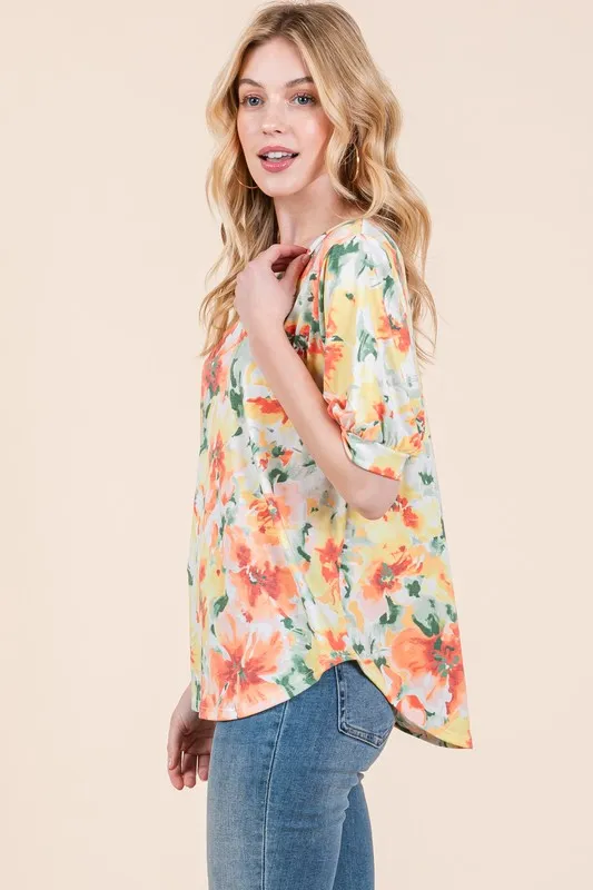 BOMBOM Floral Round Neck Puff Sleeve Top - Image 3
