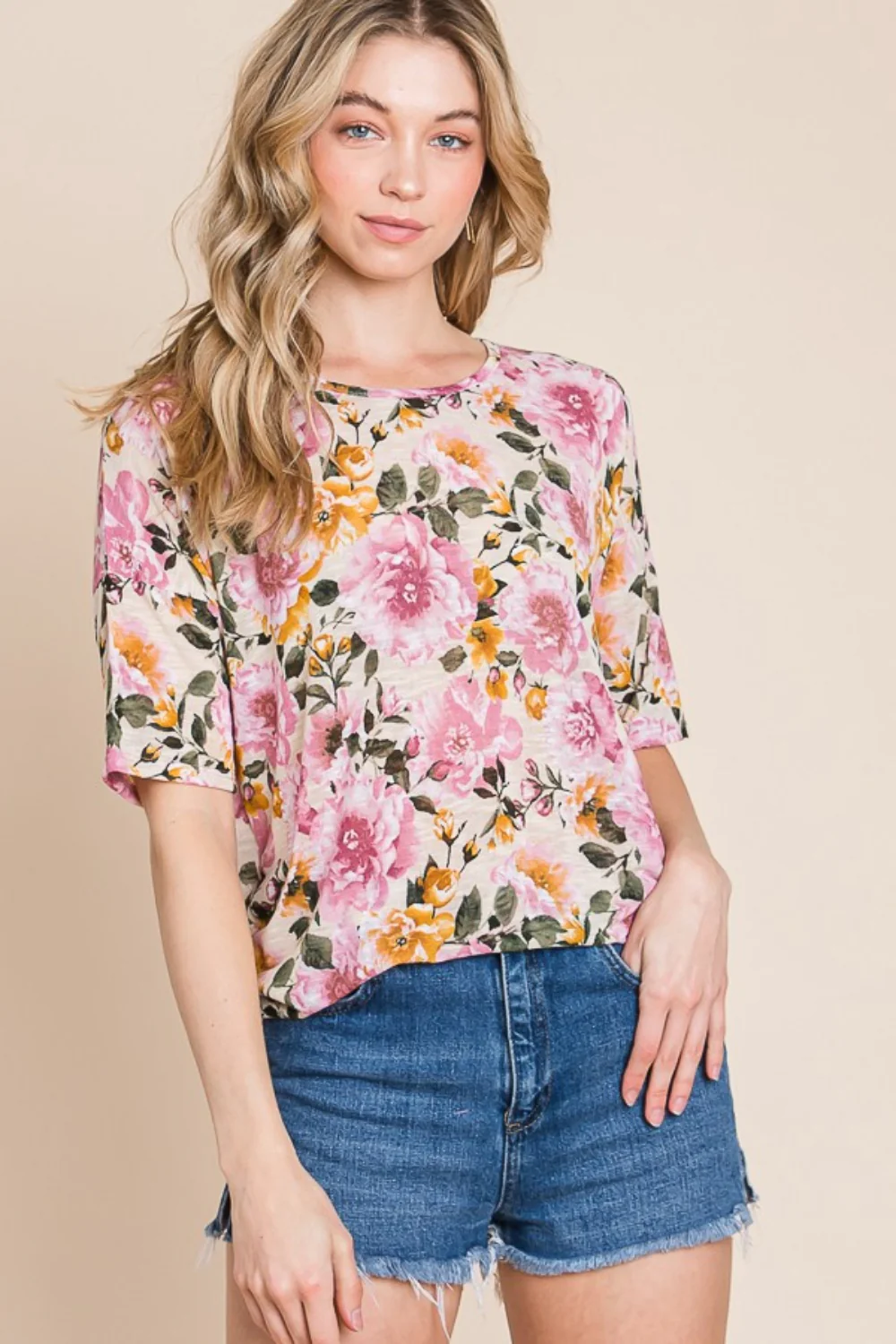 BOMBOM Floral Round Neck T-Shirt - Image 4