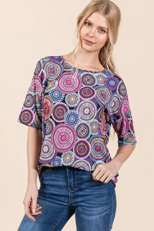 BOMBOM Printed Round Neck Half Sleeve Top - Image 3