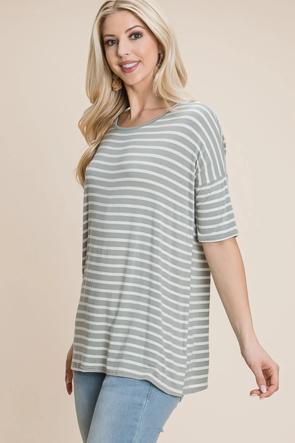 BOMBOM Striped Round Neck T-Shirt - Image 3