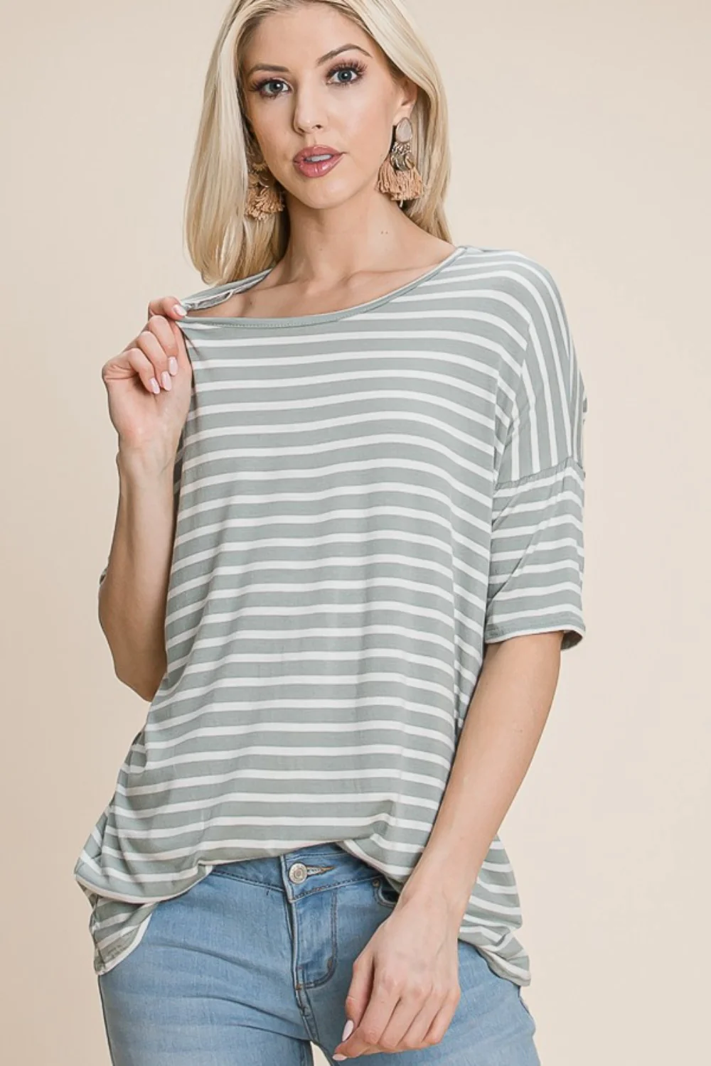 BOMBOM Striped Round Neck T-Shirt - Image 4