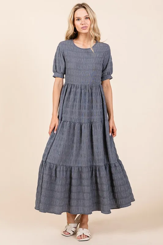 BOMBOM Textured Short Sleeve Tiered Dress - Image 2
