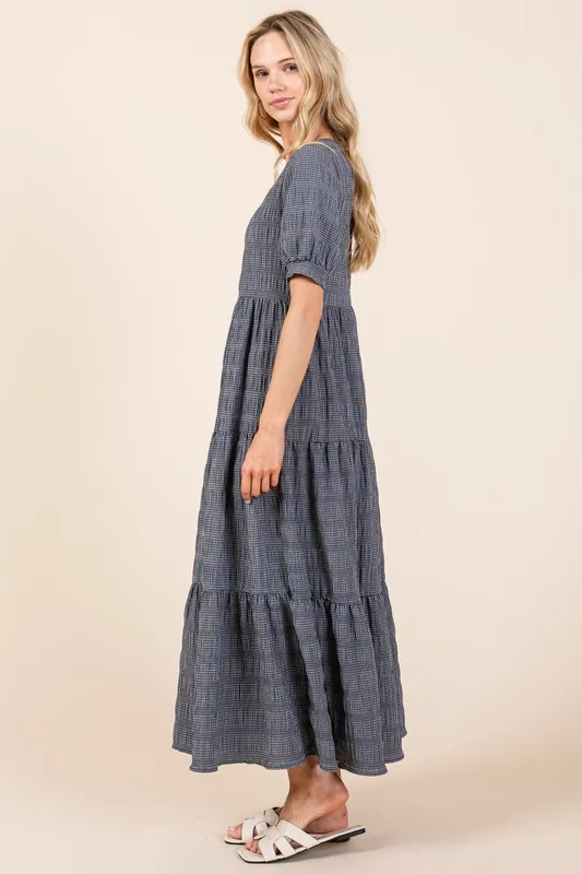 BOMBOM Textured Short Sleeve Tiered Dress - Image 3