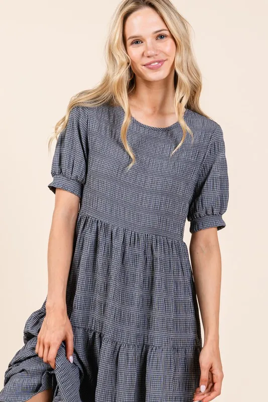 BOMBOM Textured Short Sleeve Tiered Dress - Image 5