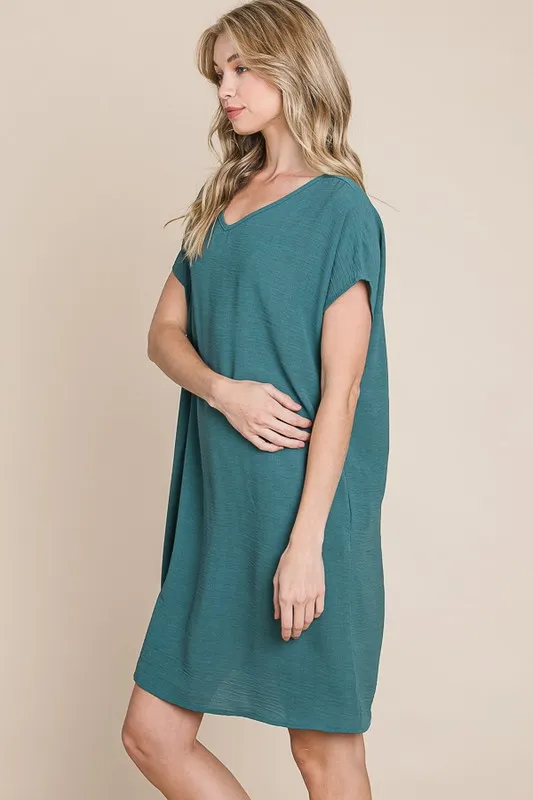 BOMBOM V-Neck Short Sleeve Dress with Pockets - Image 3