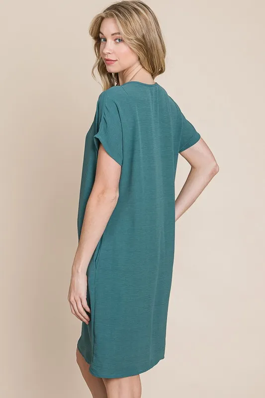 BOMBOM V-Neck Short Sleeve Dress with Pockets - Image 4