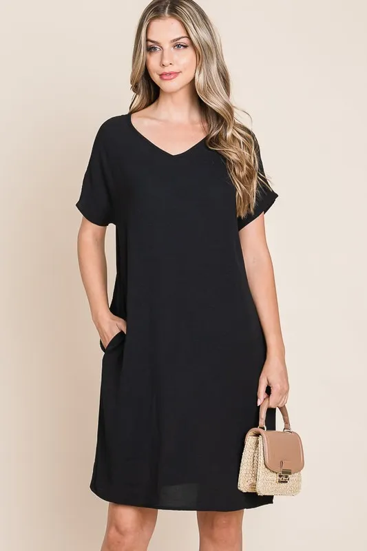 BOMBOM V-Neck Short Sleeve Dress with Pockets - Image 2