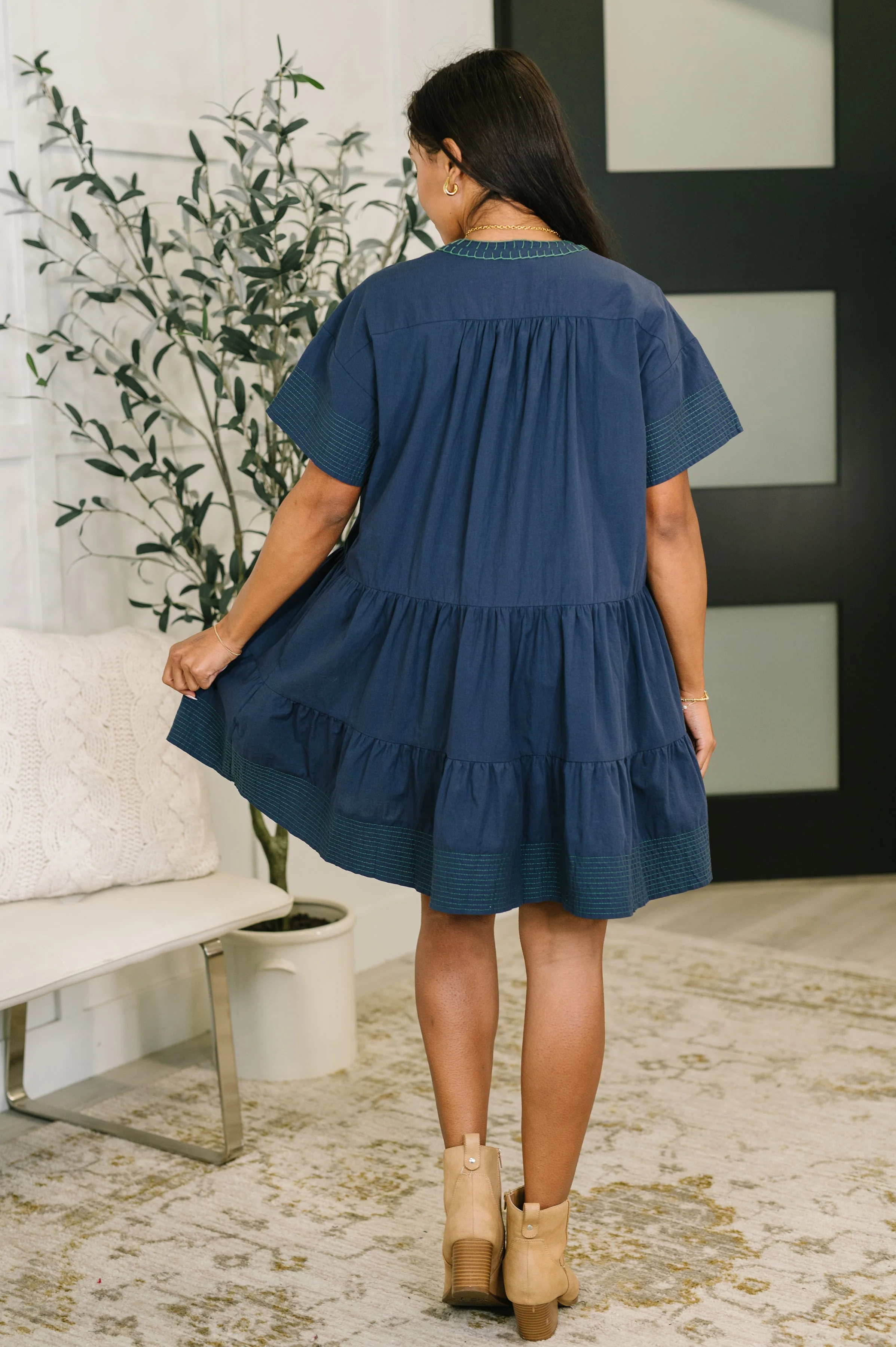 Boot Scootin' Boogie Tiered Dress in Navy - Image 5