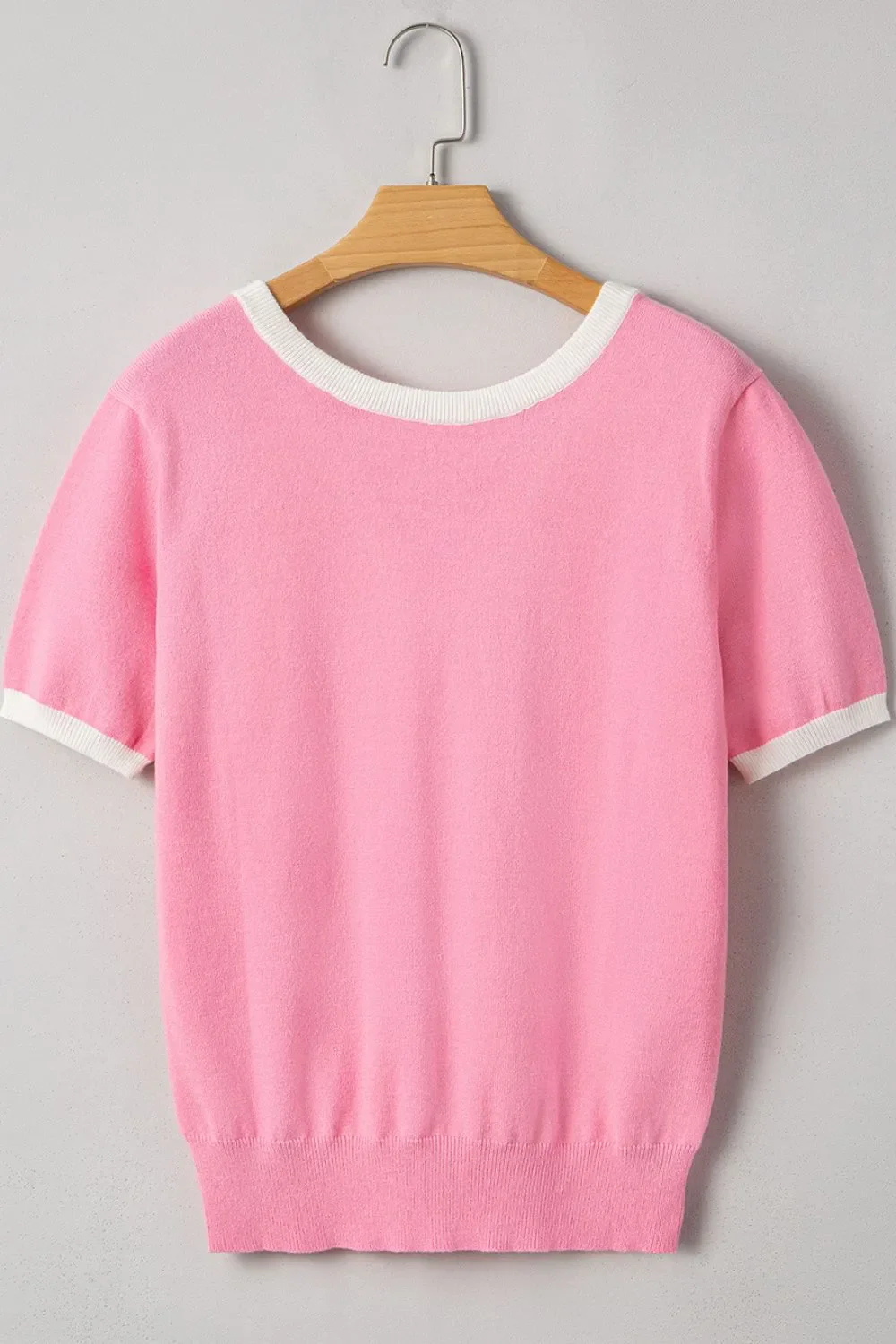 Bow Back Round Neck Short Sleeve Knit Top - Image 8