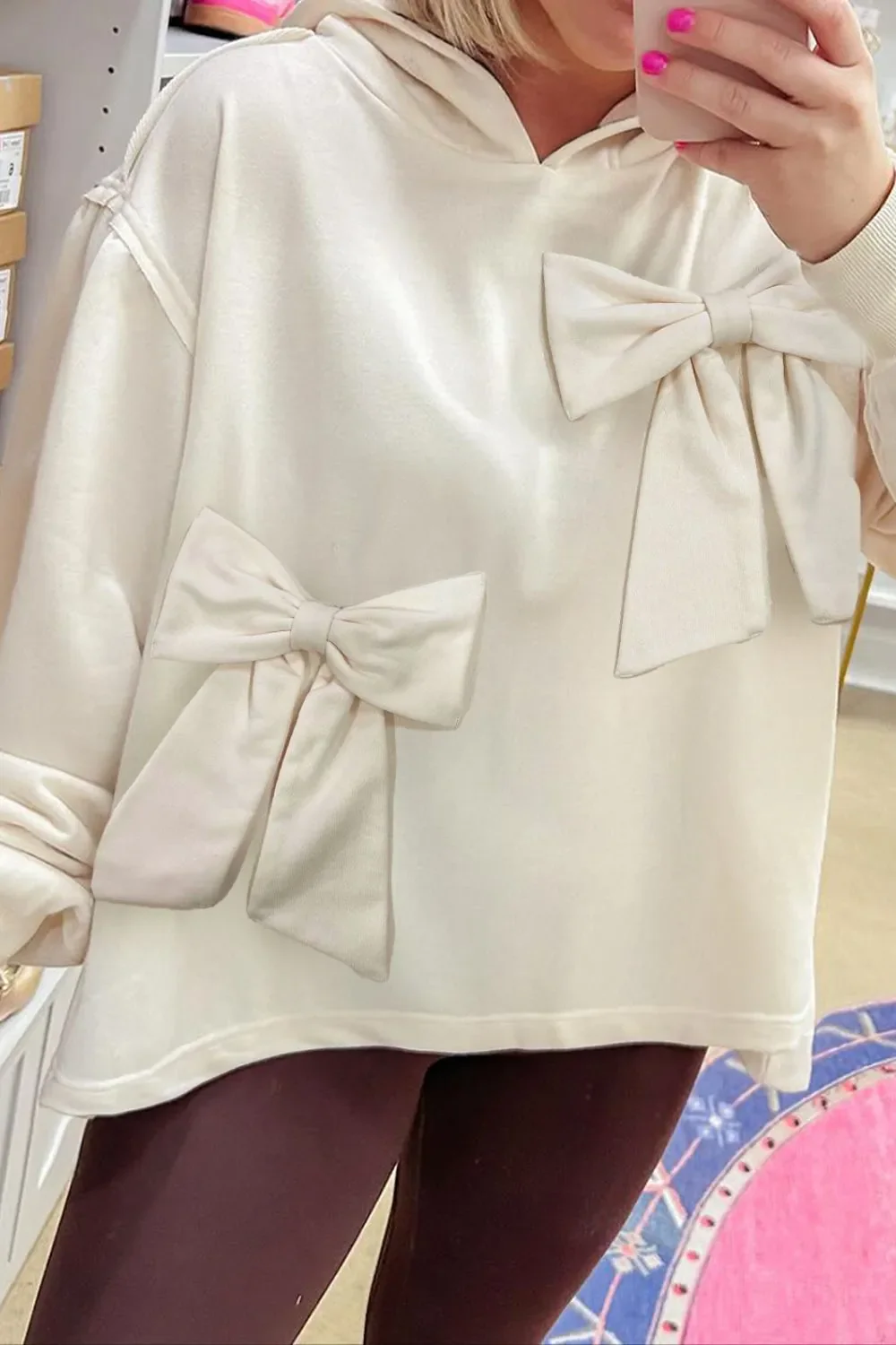 Bow Detail Dropped Shoulder Oversized Hoodie - Image 2