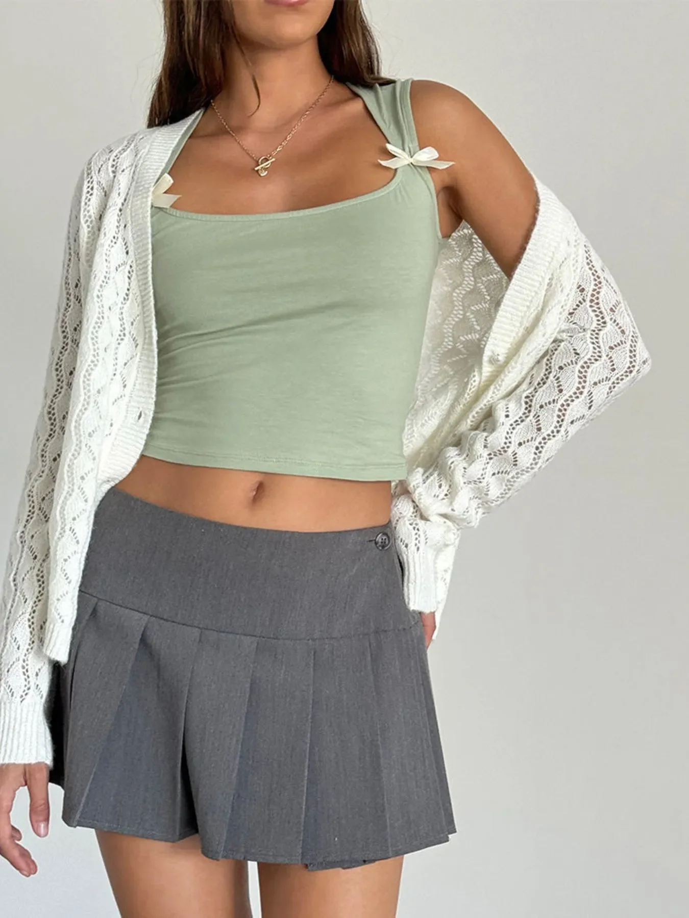Bow Detail Square Neck Cropped Tank - Image 6