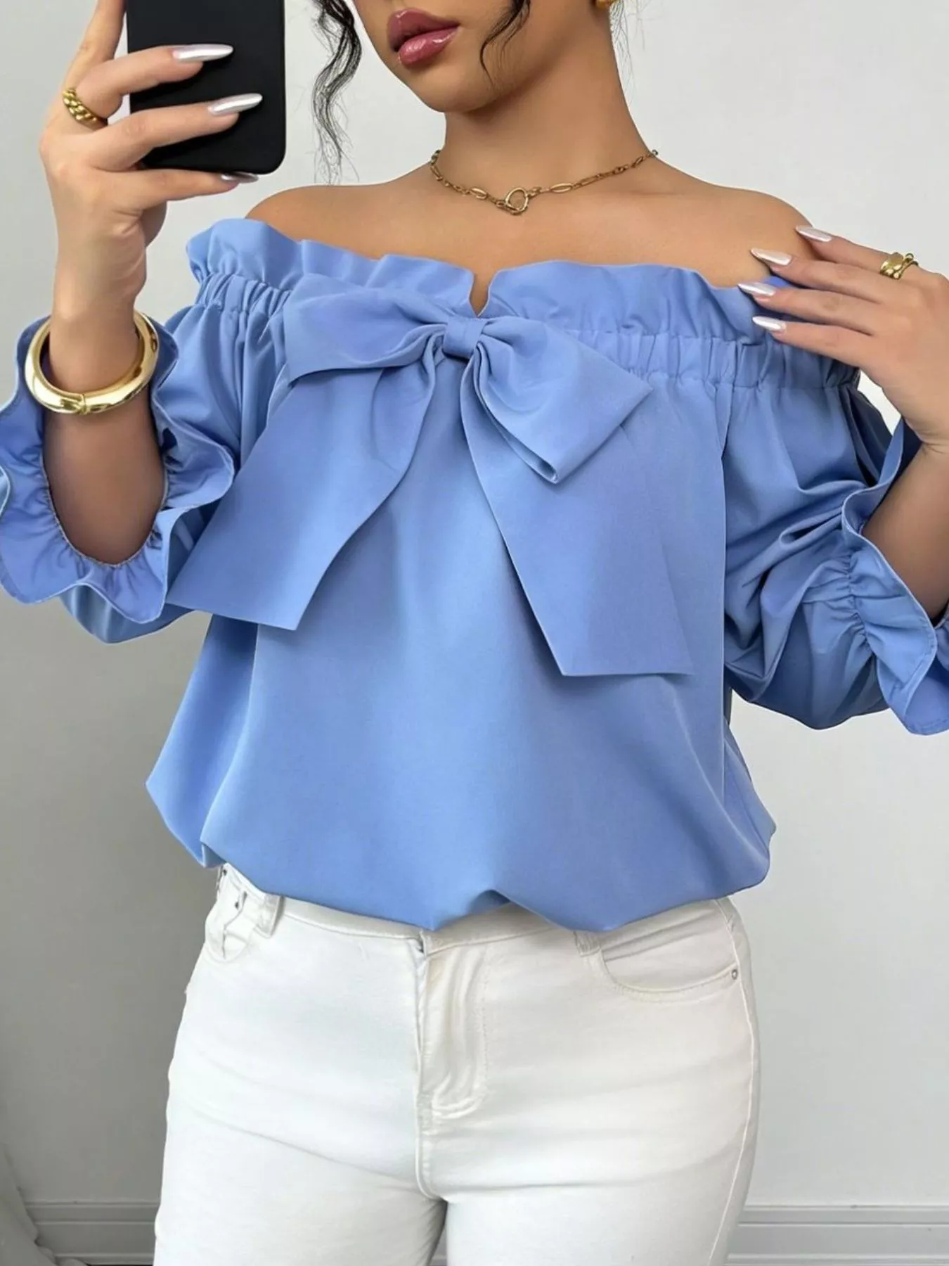 Bow Flounce Sleeve Blouse - Image 23
