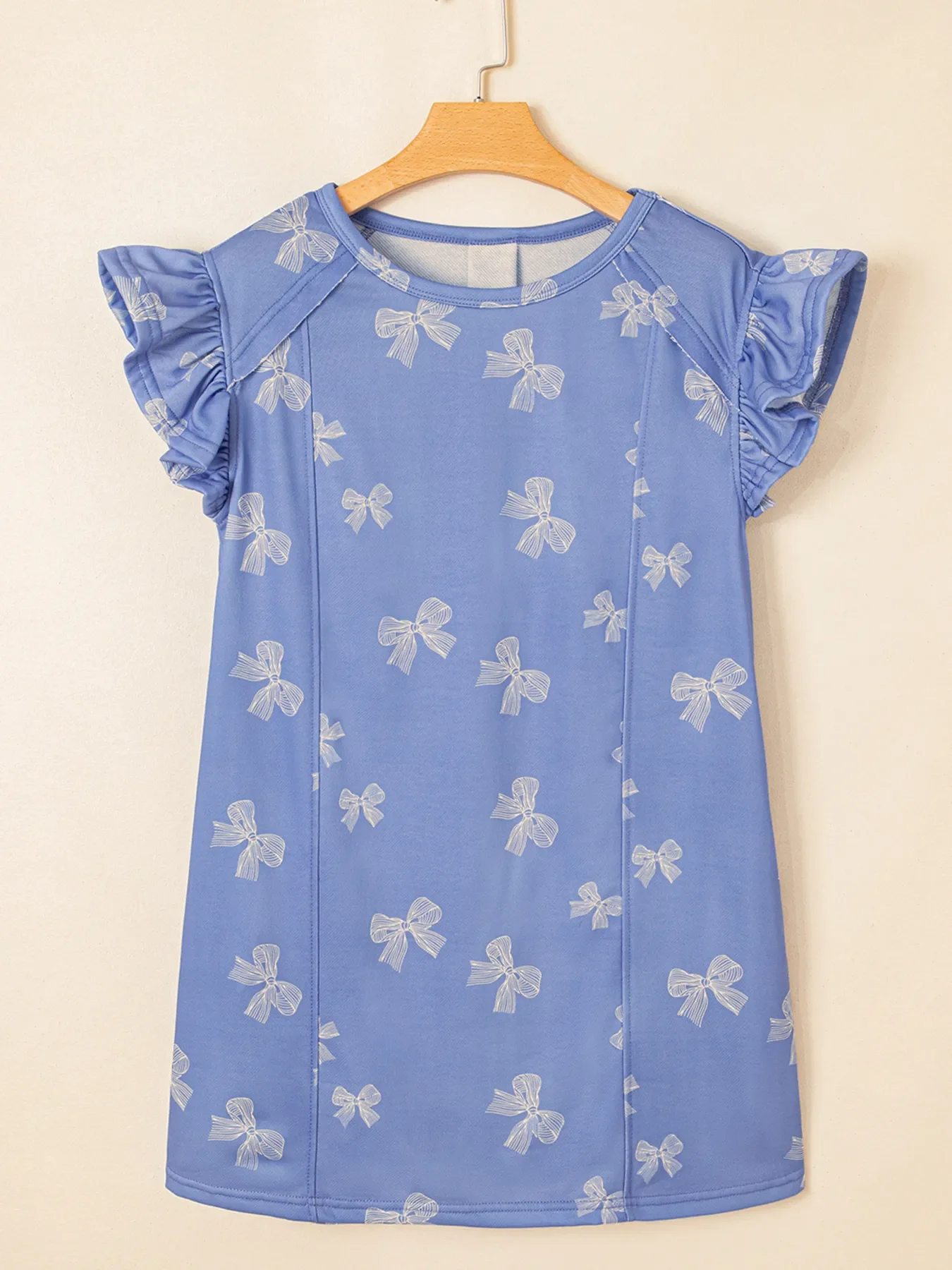 Bow Knot Print Crewneck Ruffled Sleeve Shift Mini Dress - Image 6