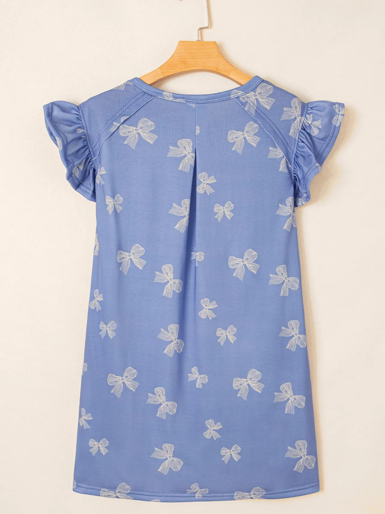Bow Knot Print Crewneck Ruffled Sleeve Shift Mini Dress - Image 7