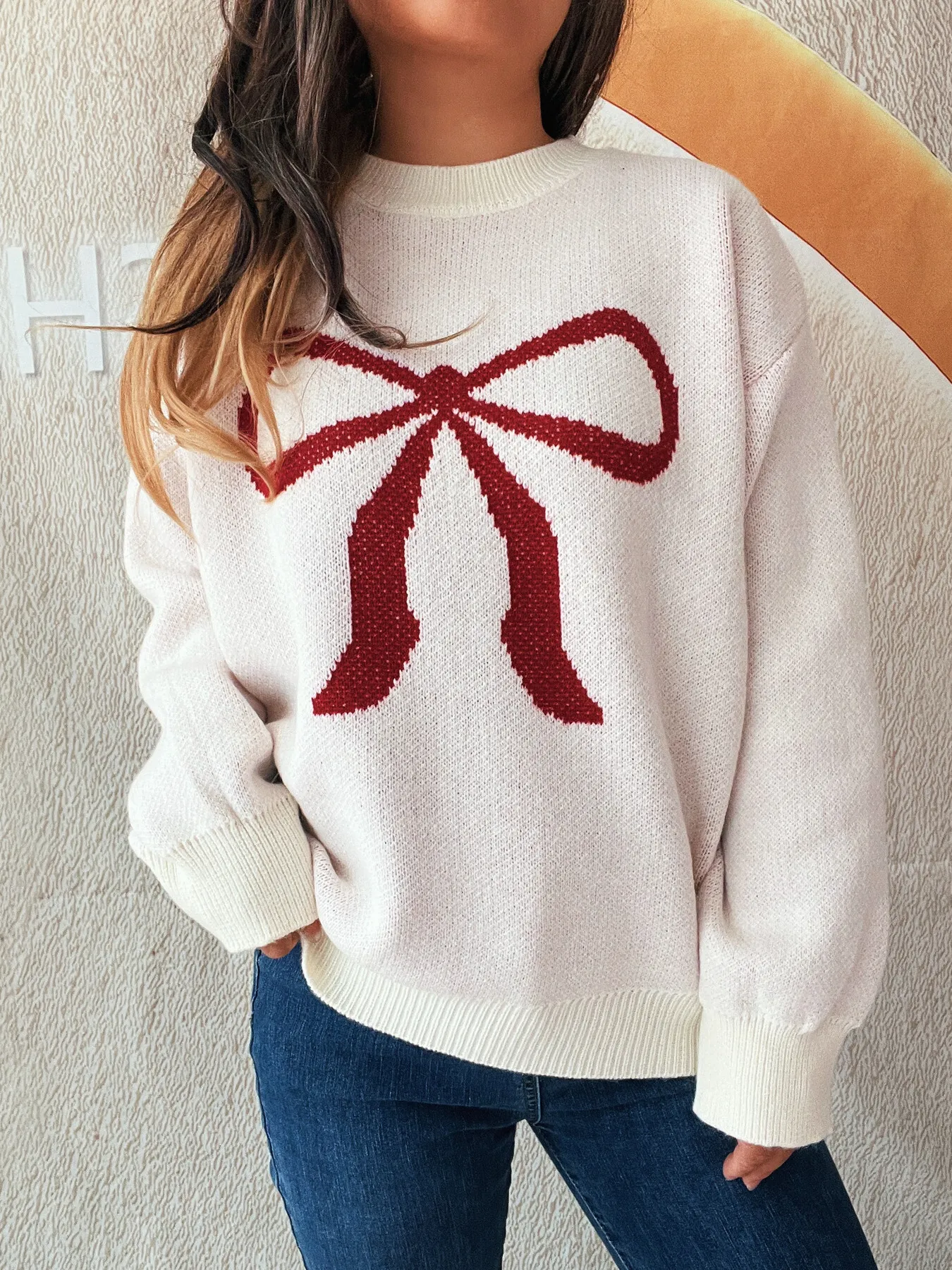 Bow Pattern Casual Long Sleeve Sweater - Image 11