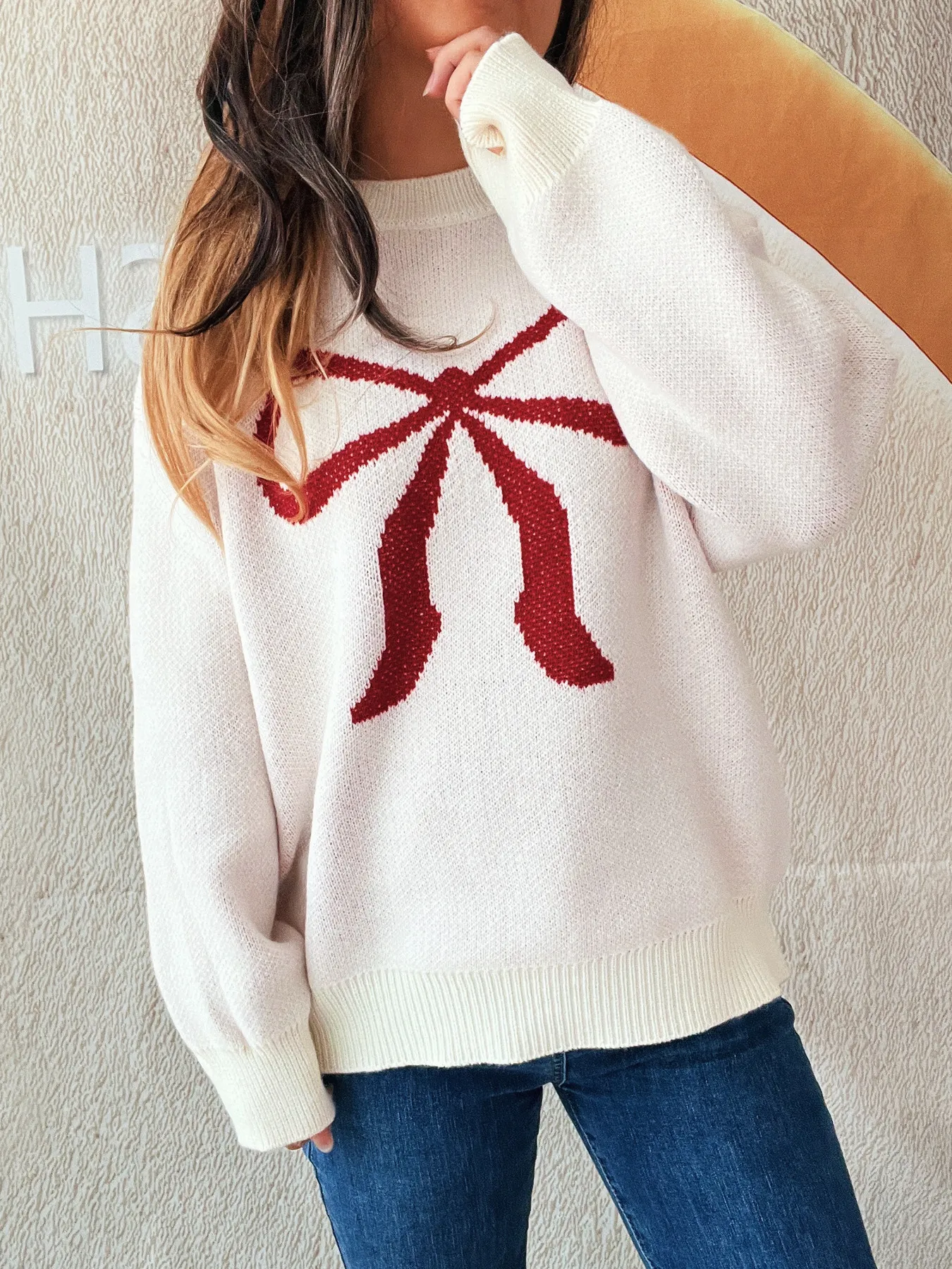 Bow Pattern Casual Long Sleeve Sweater - Image 12