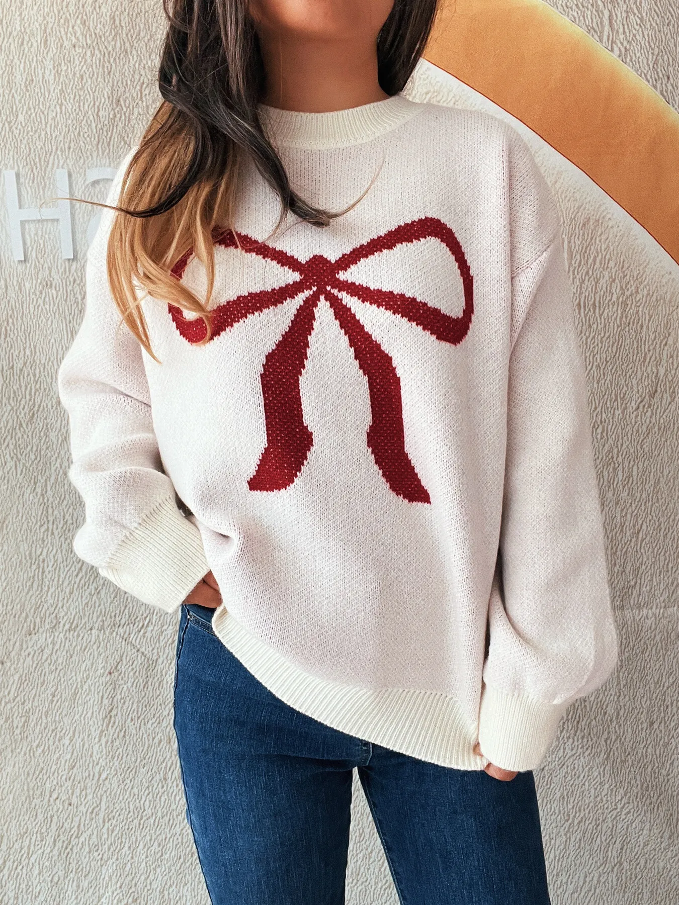 Bow Pattern Casual Long Sleeve Sweater - Image 14