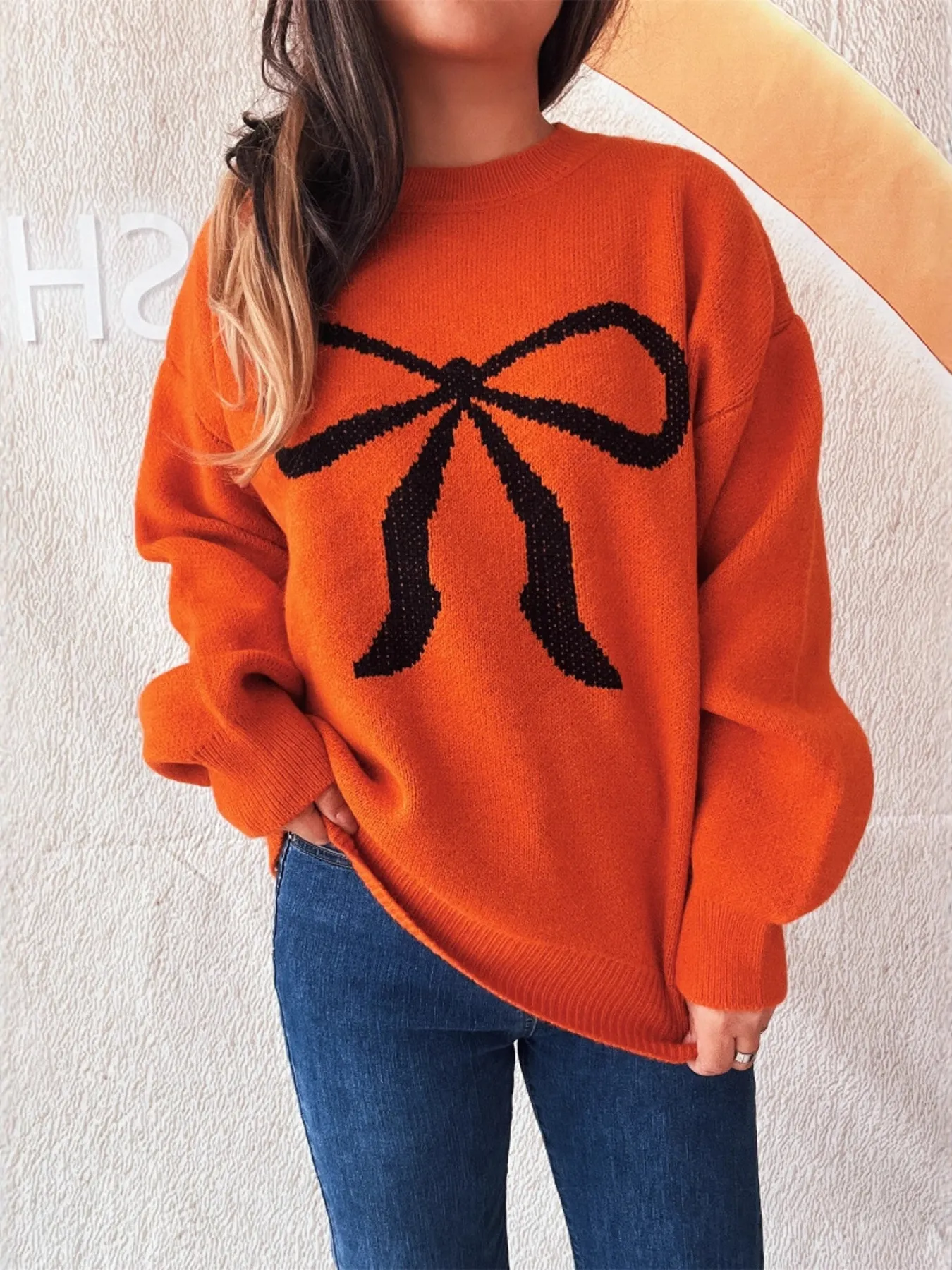 Bow Pattern Casual Long Sleeve Sweater - Image 16