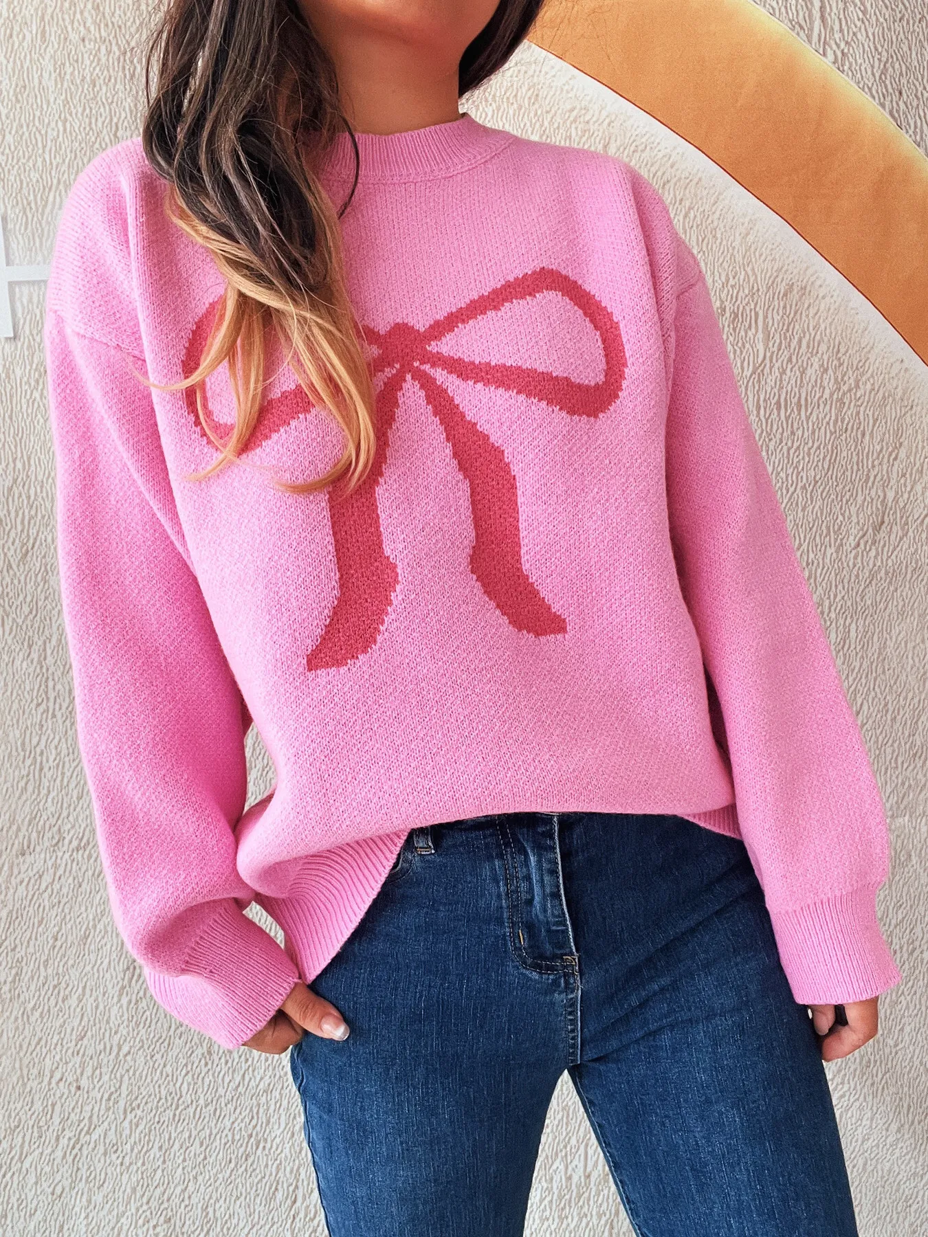 Bow Pattern Casual Long Sleeve Sweater - Image 22