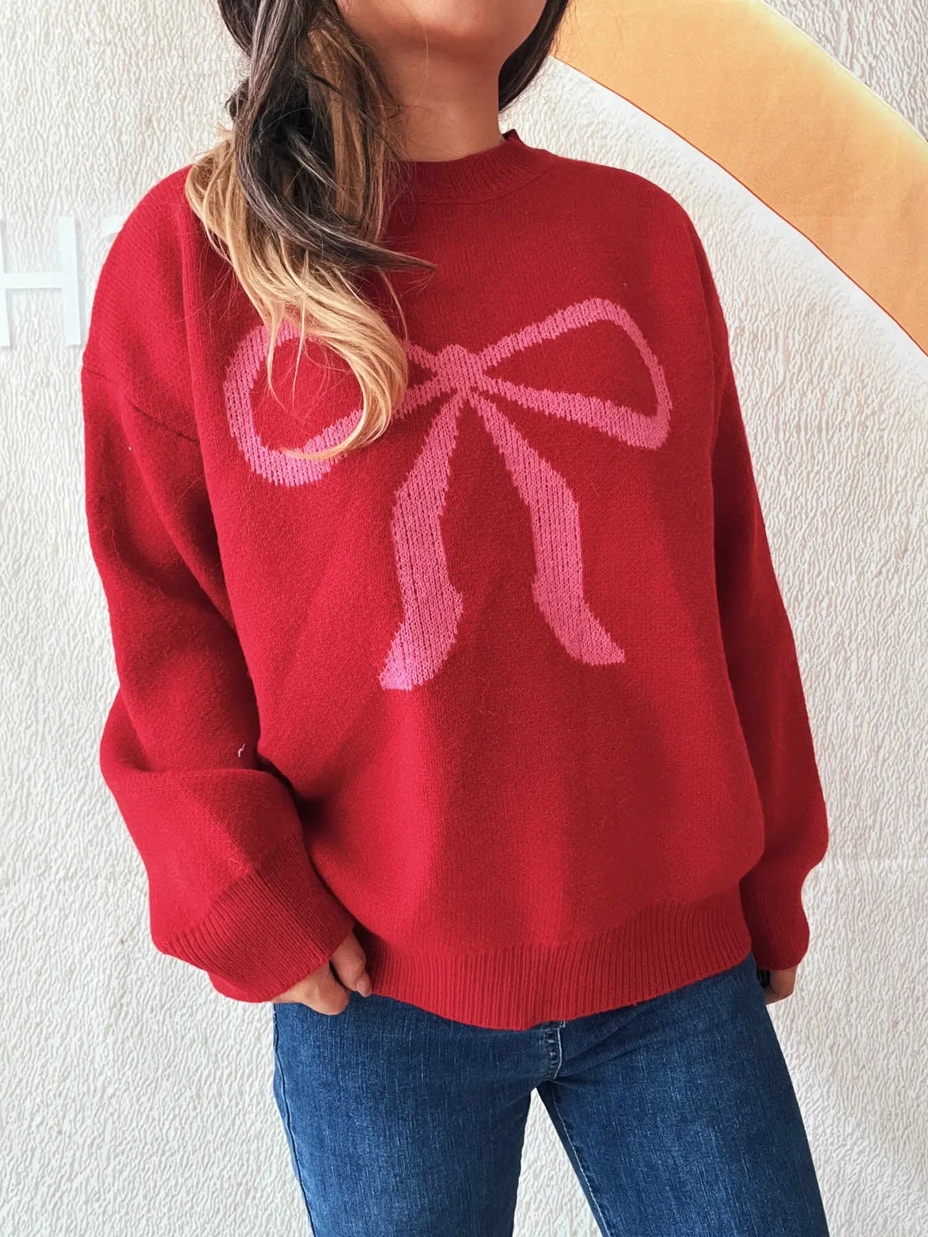 Bow Pattern Casual Long Sleeve Sweater - Image 24