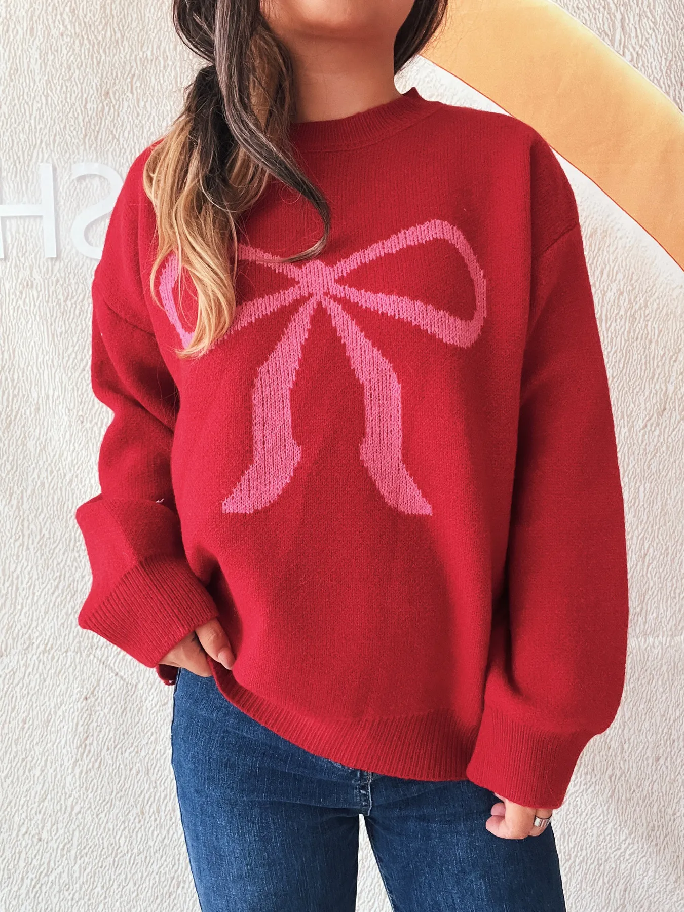 Bow Pattern Casual Long Sleeve Sweater - Image 25