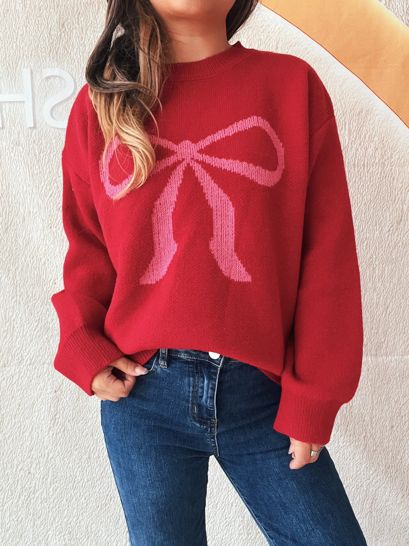 Bow Pattern Casual Long Sleeve Sweater - Image 27