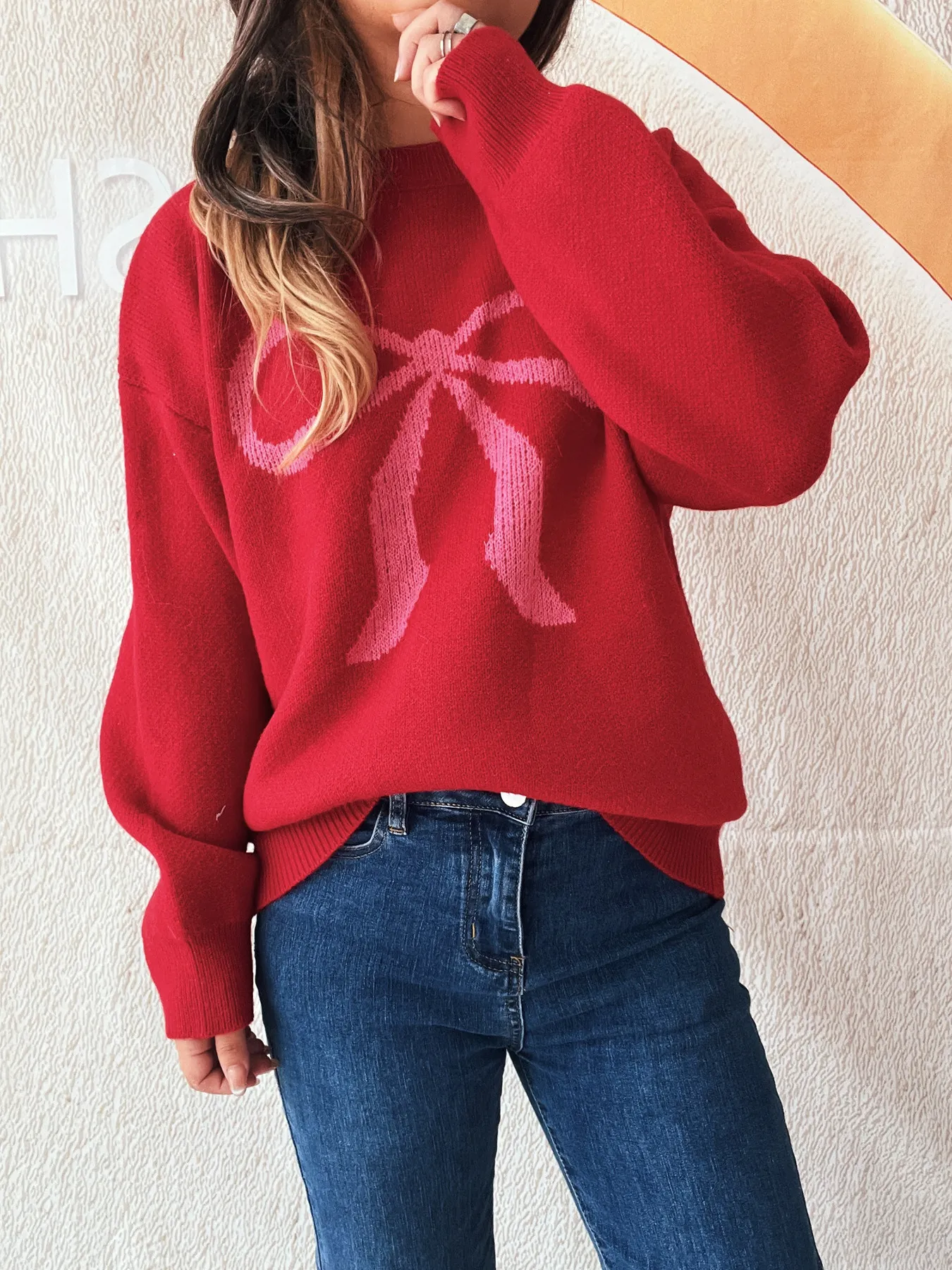 Bow Pattern Casual Long Sleeve Sweater - Image 28