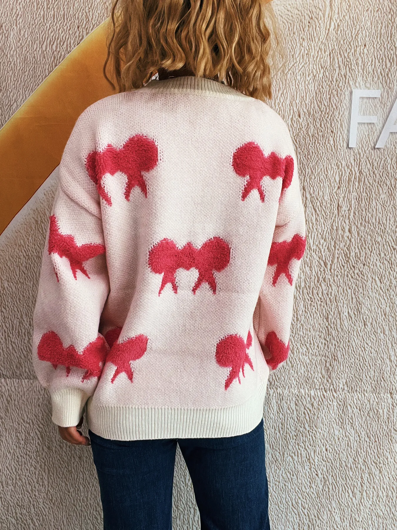 Bow Pattern Round Neck Sweater - Image 6