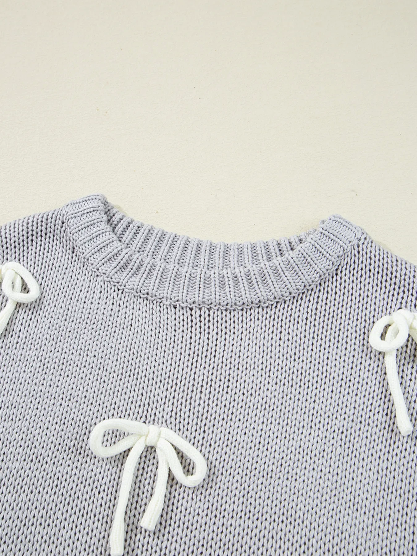 Bow Round Neck Short Sleeve Sweater - Image 6