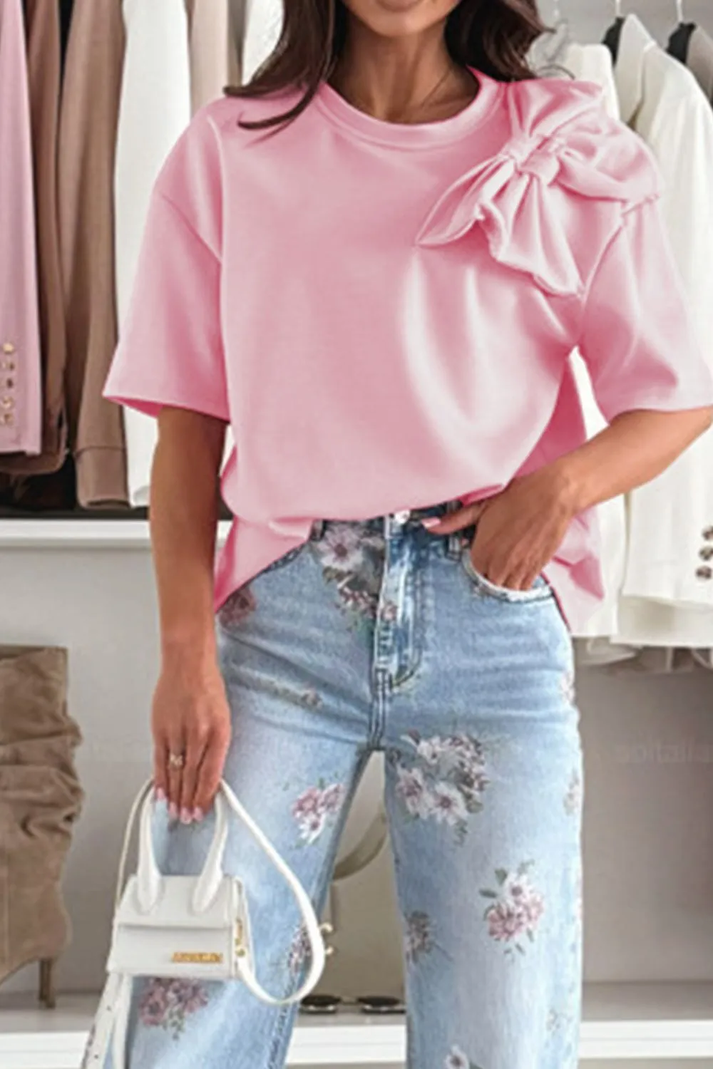 Bow Round Neck Short Sleeve T-Shirt - Image 2