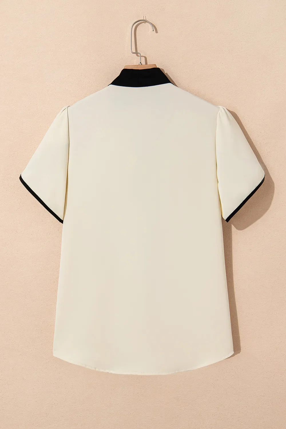 Bow Tie Contrast Short Sleeve Blouse - Image 7