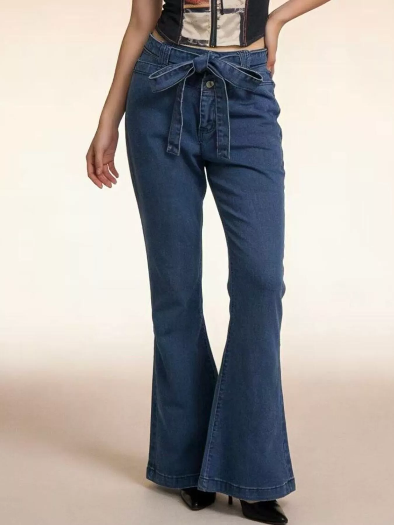 Bow-Tie High-Waisted Flare Jeans - Image 2