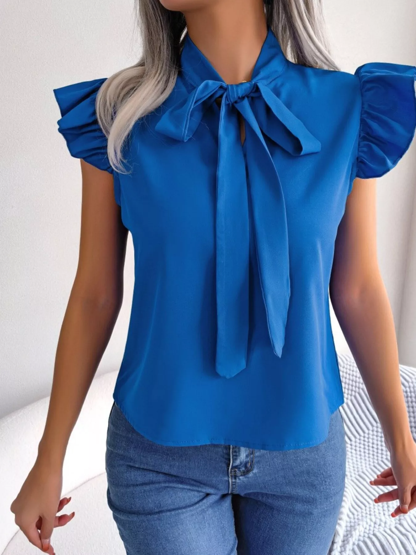 Bow Tie Ruffle Sleeve Blouse - Image 17