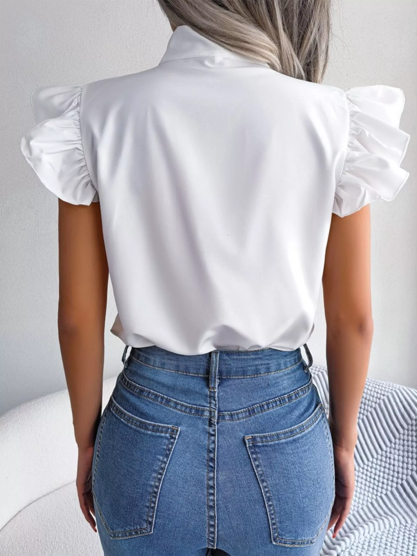 Bow Tie Ruffle Sleeve Blouse - Image 4