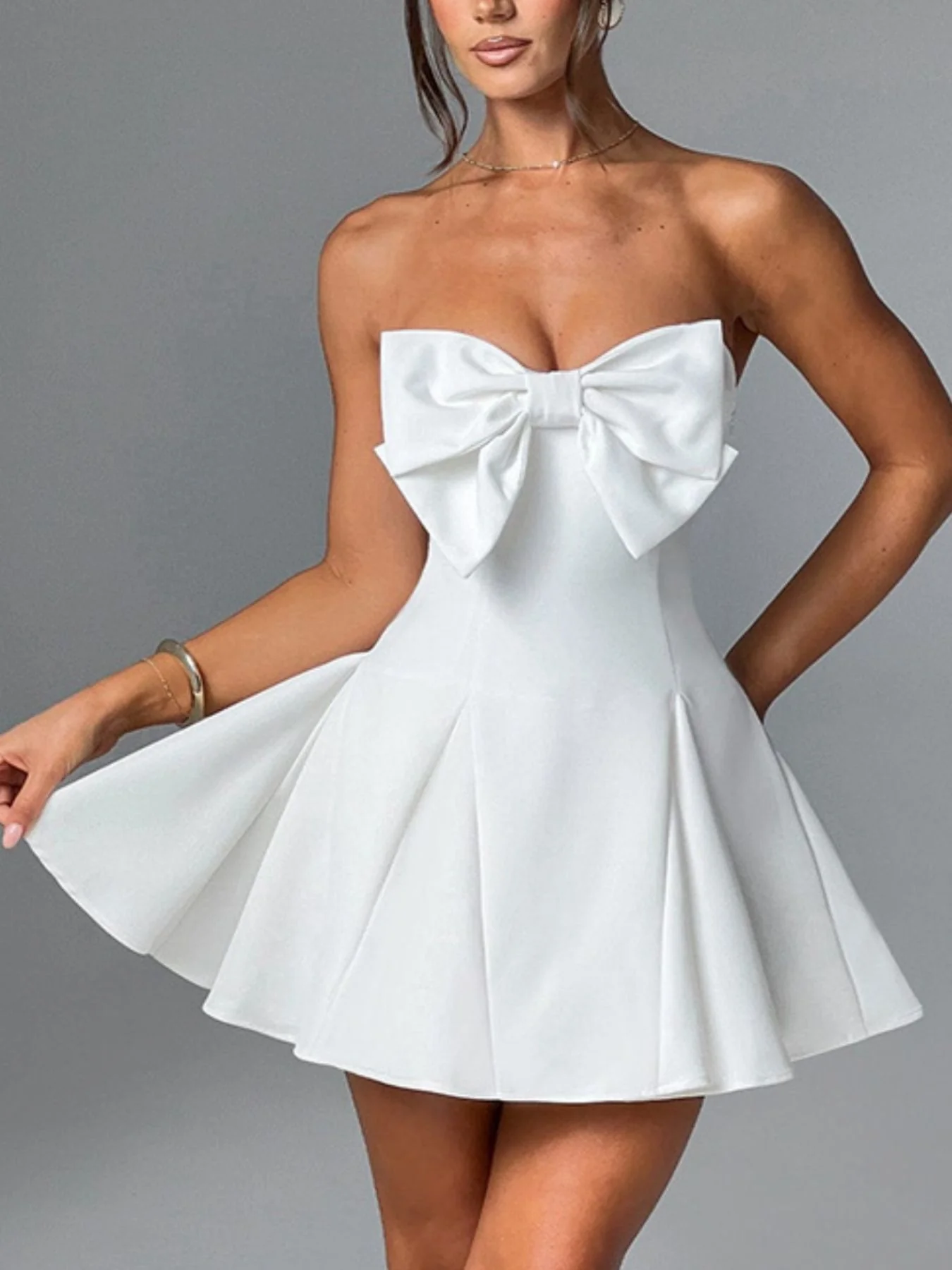 Bowknot Strapless A-Line Mini Dress - Image 2