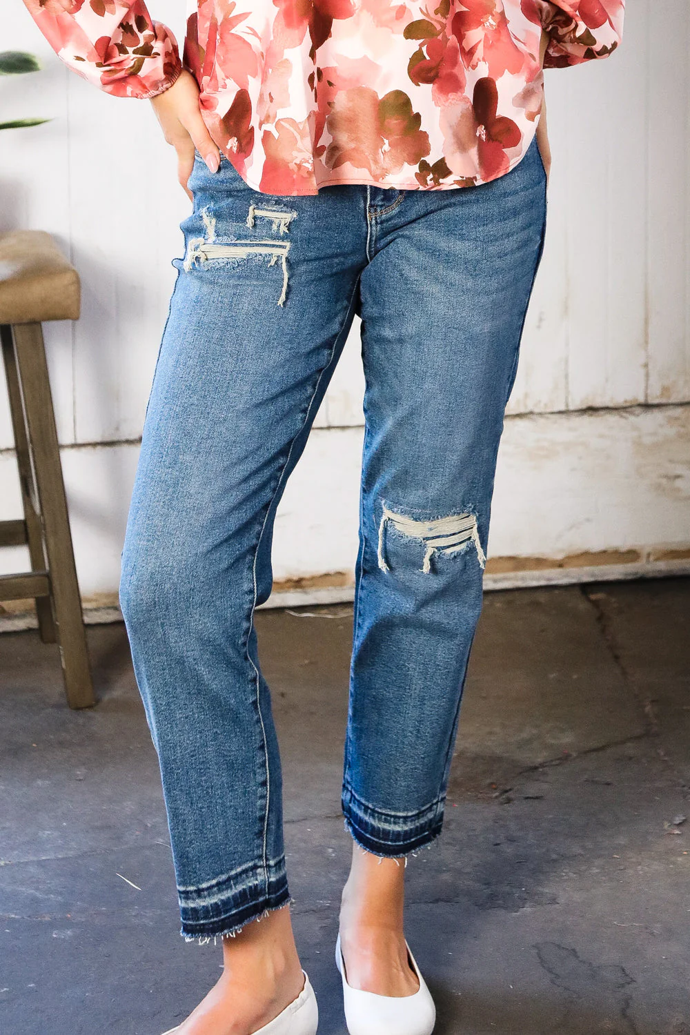 JUDY BLUE Boyfriend Fit Rip Denim Jeans - Image 3