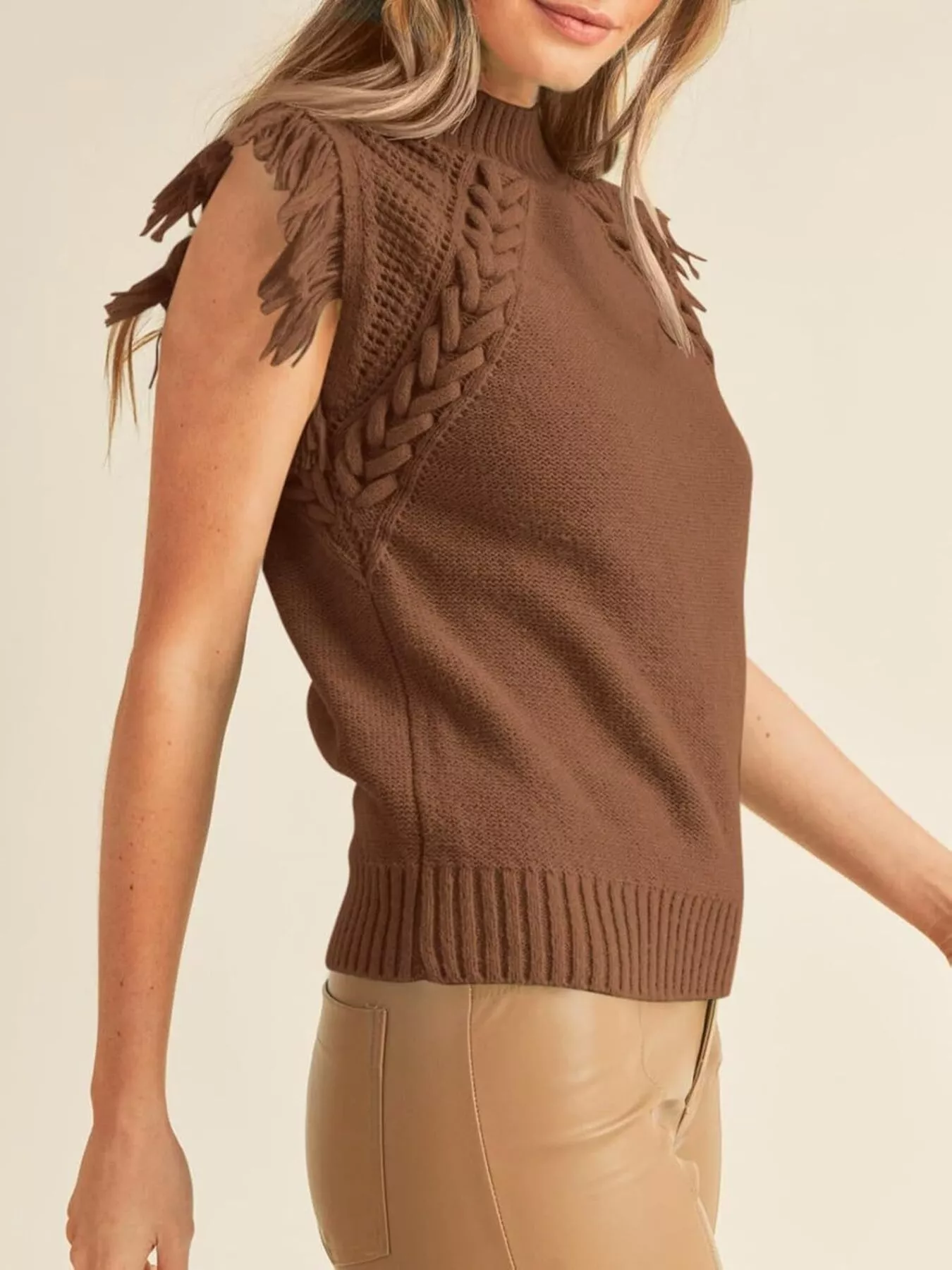 Braided Trim Fringe Sweater Top - Image 2