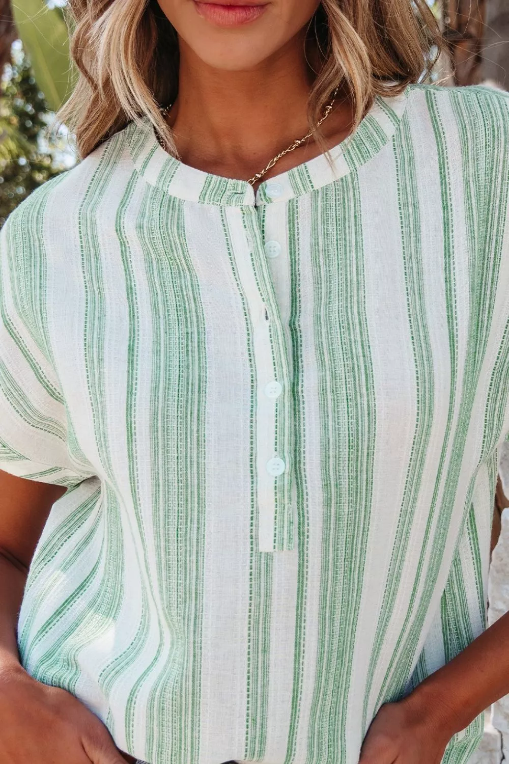 Breathable Gauze Half Button Short Sleeve Casual Blouse - Image 6