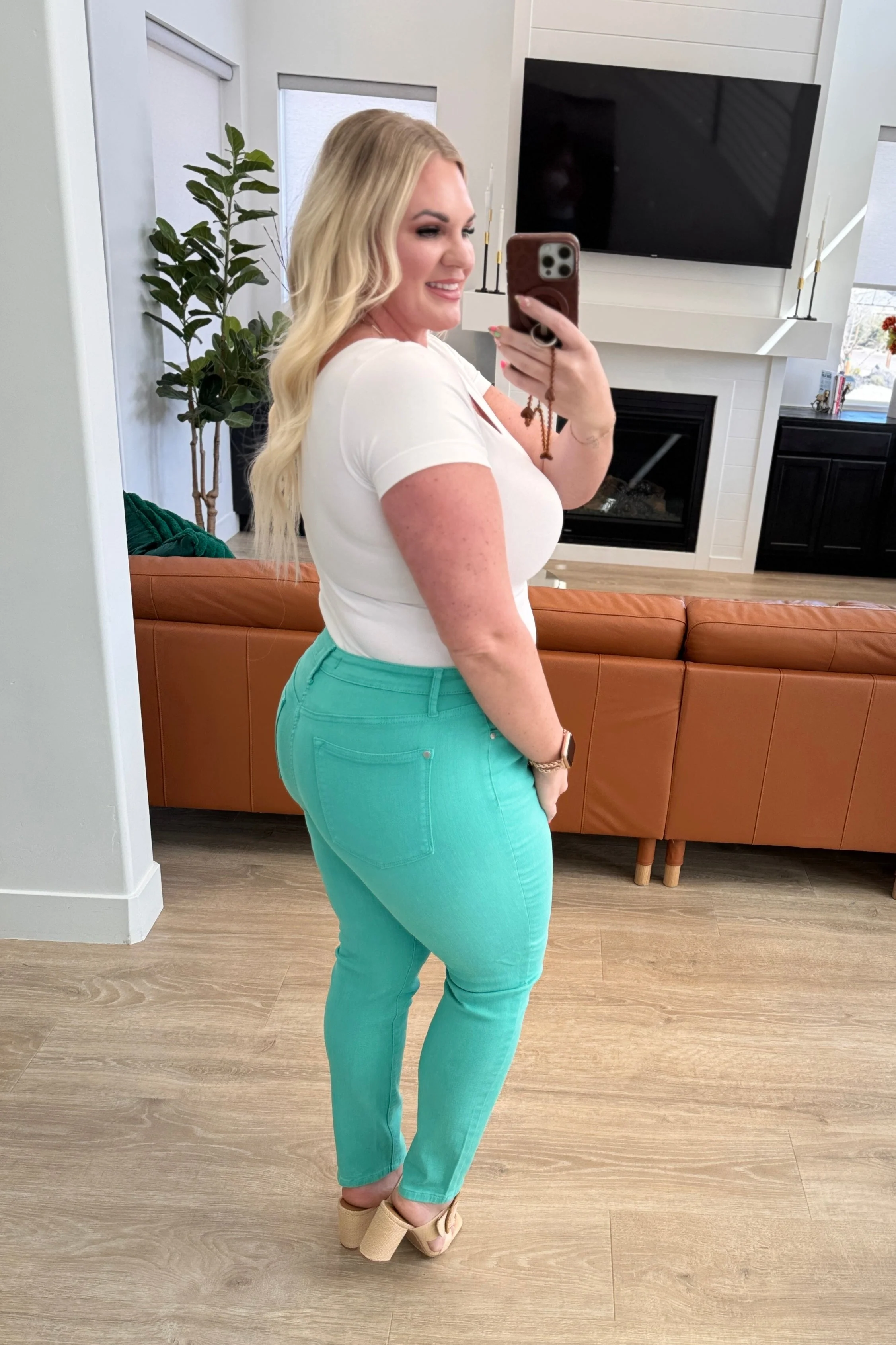 Bridgette High Rise Garment Dyed Slim Jeans in Aquamarine - Image 13