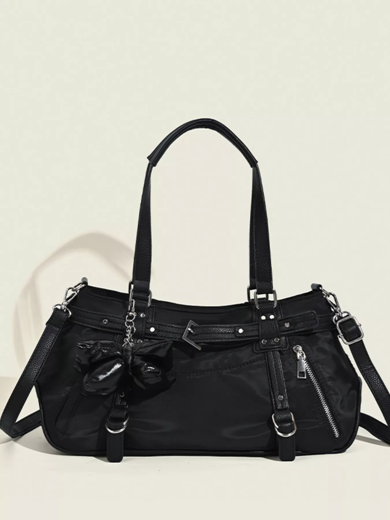 Buckle Decor Leather Handbag