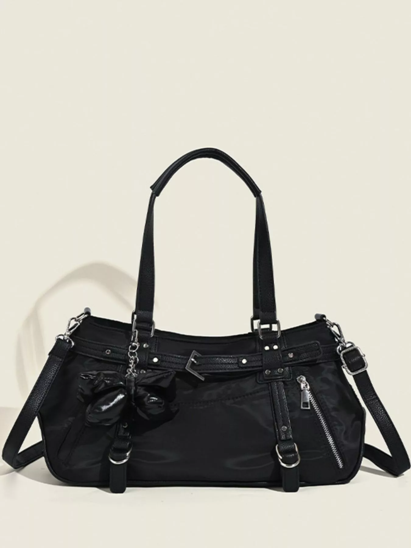 Buckle Decor Leather Handbag - Image 3