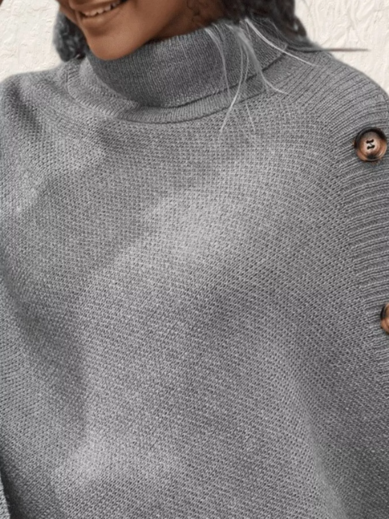 Button-Decor Turtleneck Poncho Pullover - Image 21