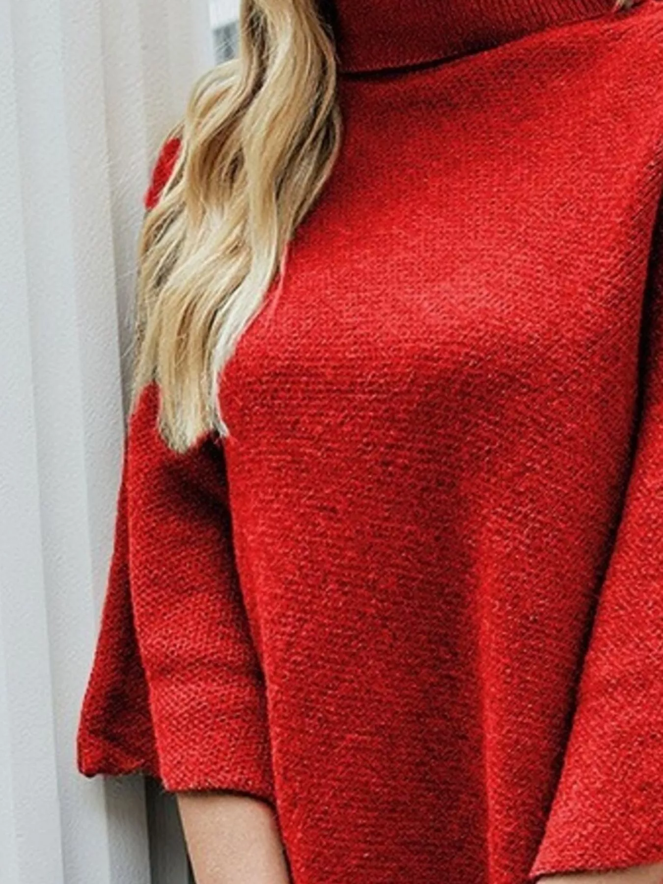 Button-Decor Turtleneck Poncho Pullover - Image 3