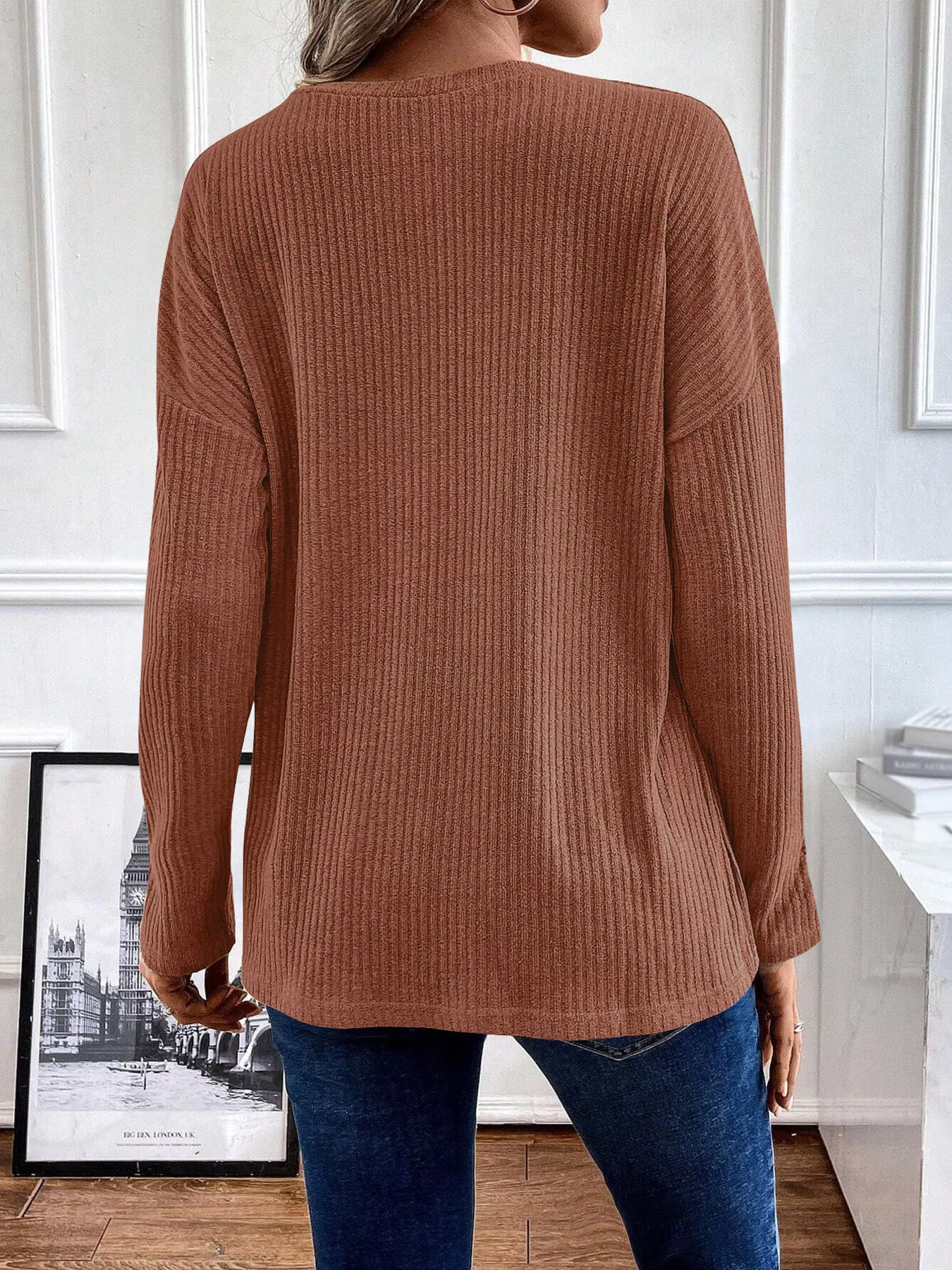 Button-Detail Dropped Shoulder Top - Image 8