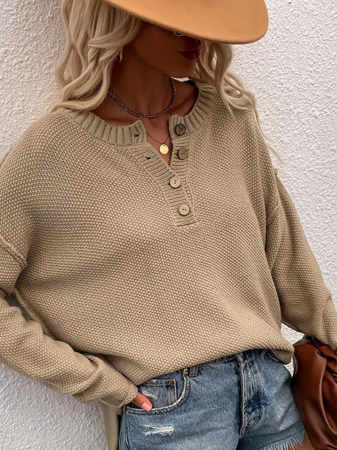Button Detail Long Sleeve Knit Top - Image 6